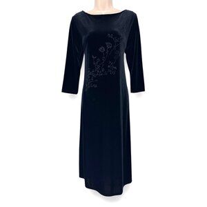 Size 12 BLACK EMBELLISHED VELVET MIDI‎ DRESS Velour Witchy Whimsigoth Holiday